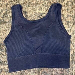 Women's Navy Blue Ribbed Sports Bra